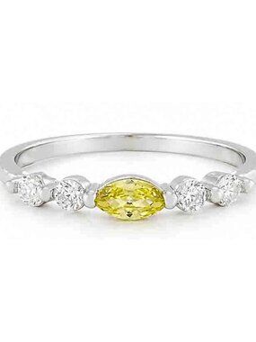 Created Yellow Topaz & White Sapphire Ring SOLID .925 Sterling Silver